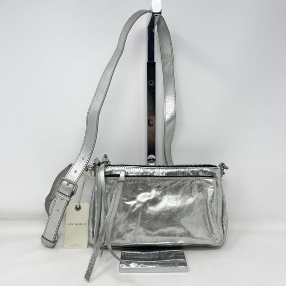 Lucky Brand Handbags - Lucky Brand Koda Crossbody Silver Metallic Topanga Leather Flashy Shiny Party